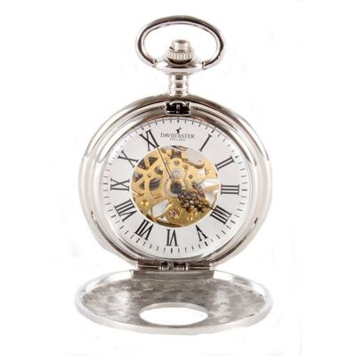 Silver Patterned Half Hunter Mechanical Pocket Watch