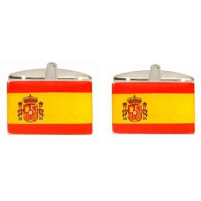 Boutons de manchette plaqués rhodium drapeau espagnol