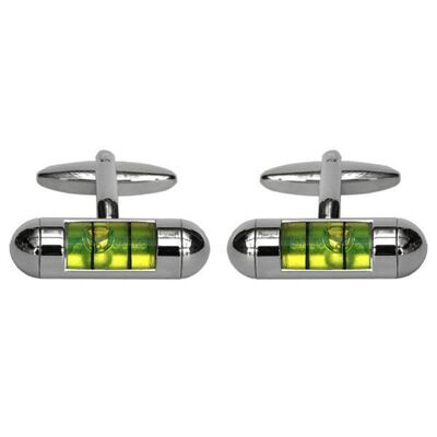 Boutons de manchette plaqués rhodium vert Spirit Level