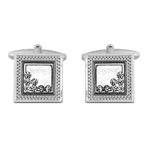 Square Patterned Edge with Moving Crystals Cufflinks