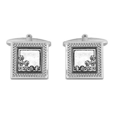 Square Patterned Edge with Moving Crystals Cufflinks