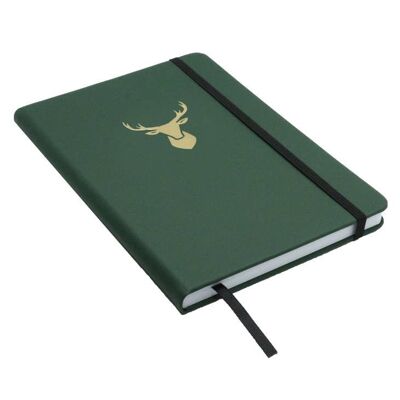 Quaderno A5 a righe con stampa cervo in rilievo verde