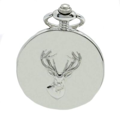 Reloj de bolsillo Hunter completo de cuarzo con relieve de ciervo