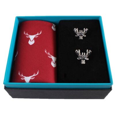 Stag Handkerchief & Cufflink Set (Colours May Vary)
