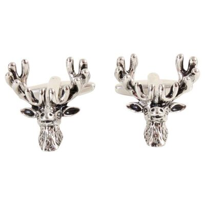 Stags Head Cufflinks Burnished Rhodium Plate