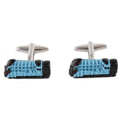 Steam Train - Blue & Black Enamel Rhodium Plated Cufflinks