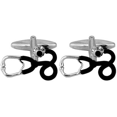 Stethoscope Rhodium Plated Cufflinks with Black Detail