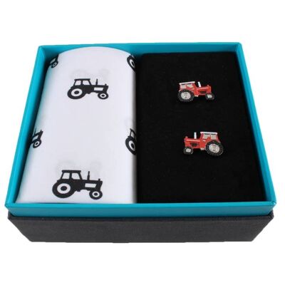 Tractor Handkerchief & Cufflink Set (Colours May Vary)