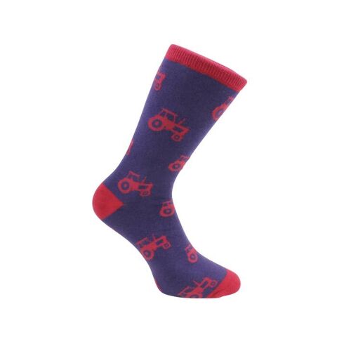 Tractor Socks - Red & Blue Combed Cotton