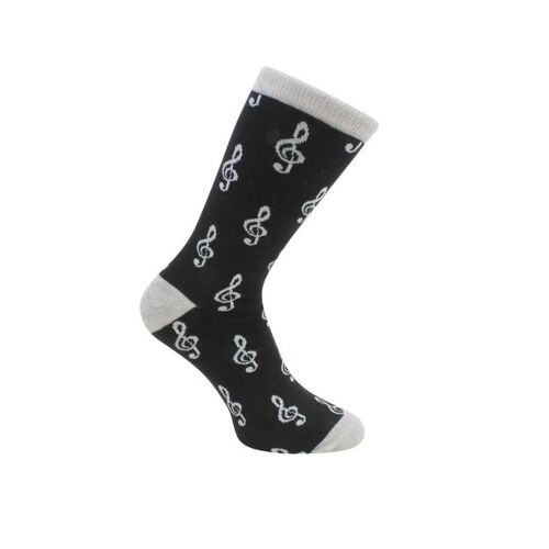 Treble Clef Music Socks - Black & Grey Combed Cotton