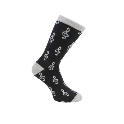 Calcetines musicales Treble Clef - Algodón peinado negro y gris