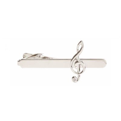 Treble Clef with Crystal Rhodium Plated Tie Clip