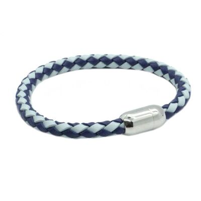 Zwei blaues Lederarmband mit Magnetverschluss aus Stahl