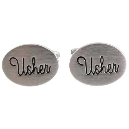 Usher Oval Rhodium Plate Wedding Cufflinks