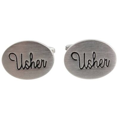 Boutons de manchette de mariage en plaque de rhodium ovale Usher