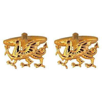 Boutons de manchette plaqués or avec motif dragon gallois découpé