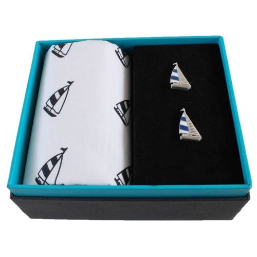 Yacht Handkerchief & Cufflink Set (Colours May Vary)