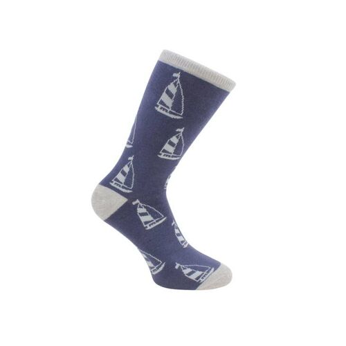 Yacht Socks - Blue & Grey Combed Cotton
