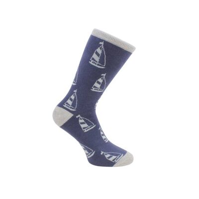 Chaussettes Yacht - Coton Peigné Bleu & Gris