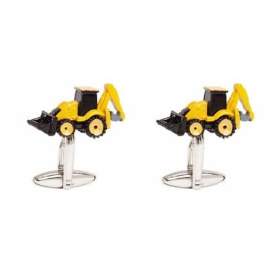 Yellow & Black Digger Rhodium Plated Cufflinks