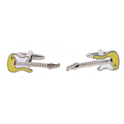 Yellow Guitar Rhodium Plated Cufflinks