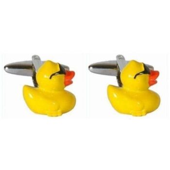 Boutons de manchette plaqués rhodium canard en caoutchouc jaune 1