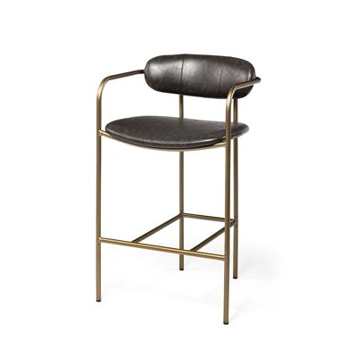 Brown Leather Gold Framed Counter Stool