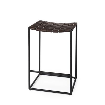 Dark Brown Woven Leather Counter Stool