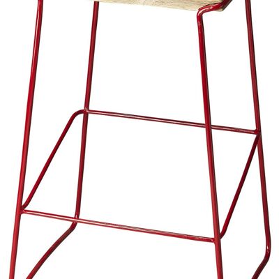 Wood And Red Metal Bar Stool