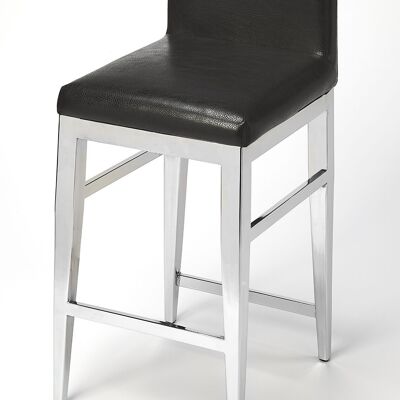 Stainless Steel And Black Faux Leather Counter Stool