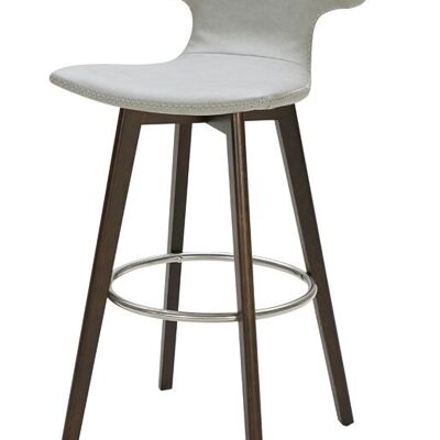41" Light Grey Eco Leather Steel And Wood Bar Stool