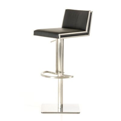 40" Black And Walnut Leatherette Veneer And Steel Bar Stool