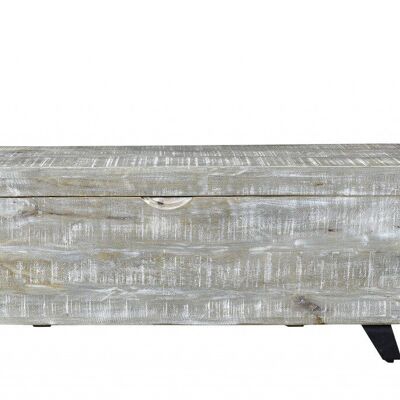 46" Whitewash Gray And Black Solid Wood Entryway Bench with Flip Top