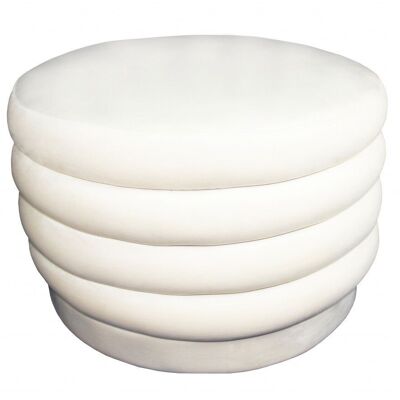 31" White Velvet Tufted Round Cocktail Ottoman