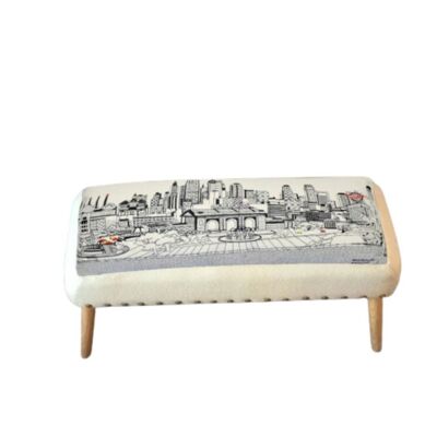 38" White Kansas City Daylight Skyline Embroidered Ottoman