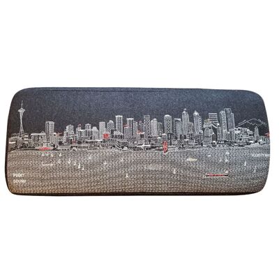 38" Black Seattle Nighttime Skyline Embroidered Ottoman