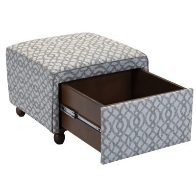 22" Grey And Brown Trellis Upholstered Storage Ottoman With Drawer