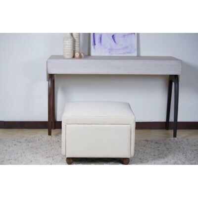 22" Gray And Brown Upholstered Cube Ottoman With Drawer