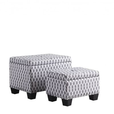 Set of Two Gray and White Diamonds Storage Ottomans