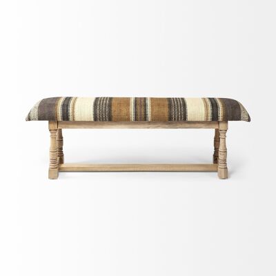 Rectangular Mango Wood Olive And Brown Upholstered Accent Bench
