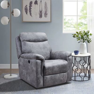 36.2" X 39.37" X 41.7" Grey Air Leather - Power Recliner With Usb Port