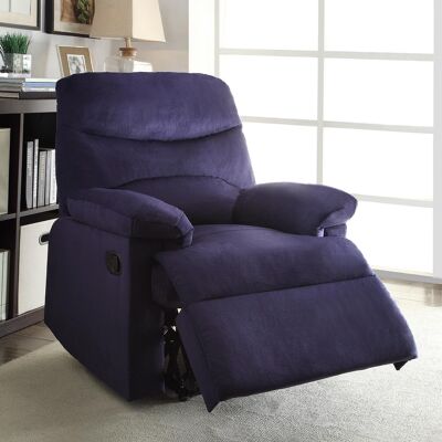 Blue Woven Fabric Upholstered Recliner With Knock Down Back