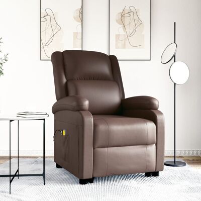 Power Lift Massage Recliner Brown Faux Leather