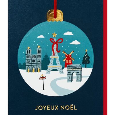 Biglietto pop-out con pallina di Natale Parigi nella neve | Ornamento
