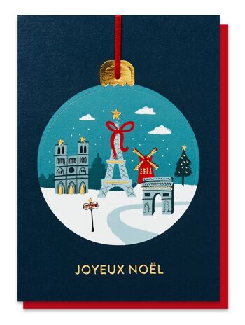 Carte de boules de Noël pop-out Paris dans la neige | Ornement 1