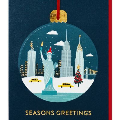 Biglietto pop-out con pallina di Natale New York sotto la neve | Ornamento