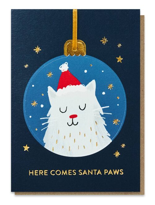 Santa Paws Cat Pop-out Christmas Bauble Card | Ornament