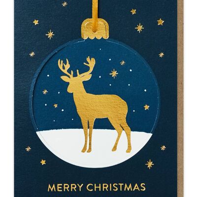 Tarjeta navideña desplegable con diseño de reno dorado | Ornamento