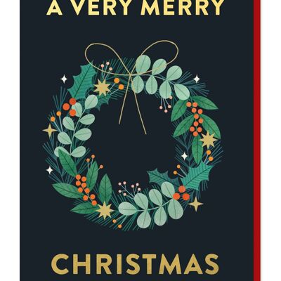 Cartolina di Natale con ghirlanda | Biglietto di lusso in lamina d'oro