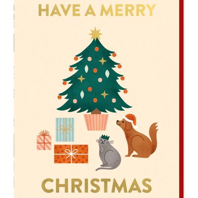 Cartolina di Natale per animali domestici | Biglietto di lusso in lamina d'oro